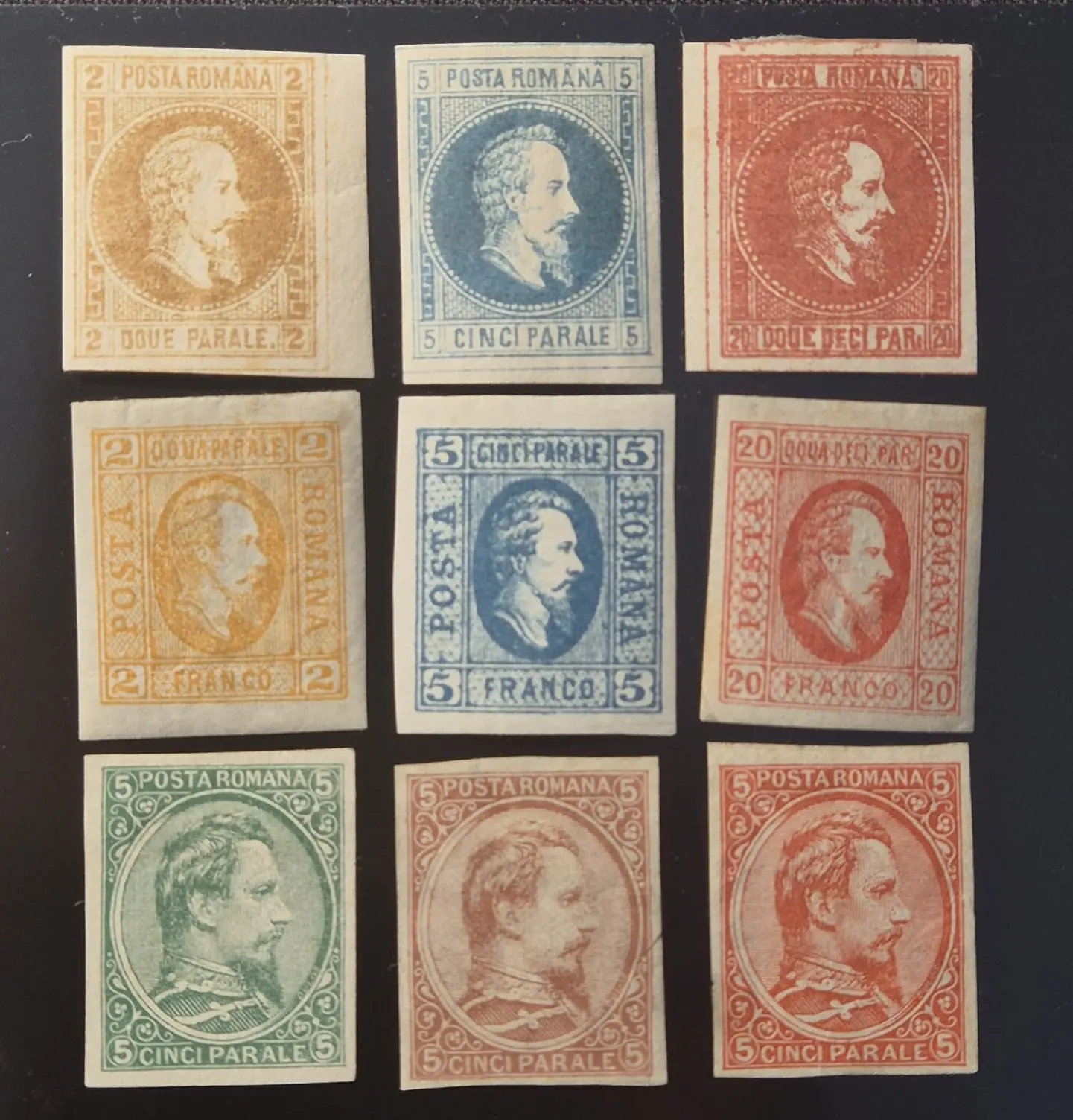 Set Cuza Voda necirculat cu emisiuni 1864 1865 si eseuri